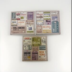 Ikea Pjatteryd Airport Travel Luggage Tags Framed Canvas Wall Art 9.5 X 9.5 3 Pc